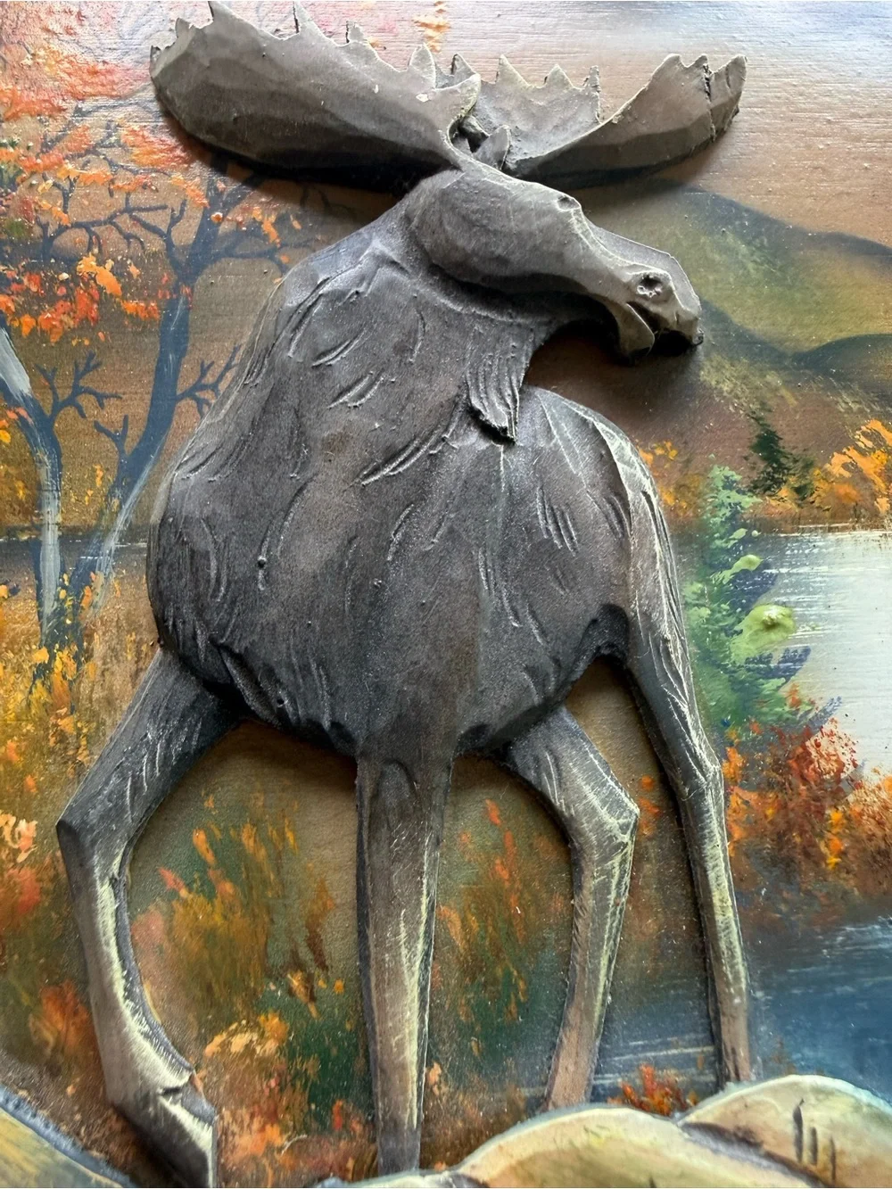 Vintage 3D Moose Carved Wooden Box By The Artist Jeanne Michaud VERY RARE!!!!